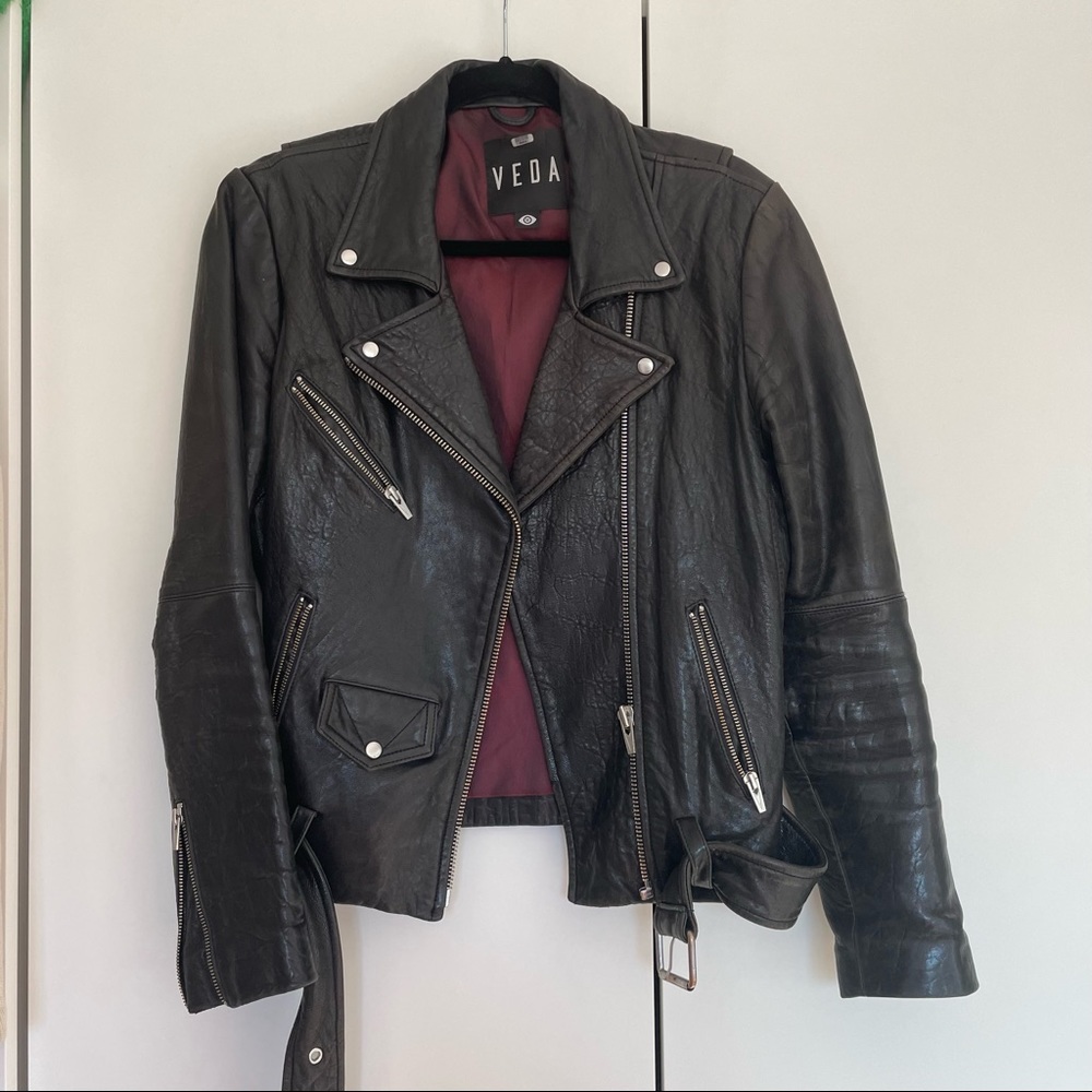 VEDA Jayne Classic Leather Jacket Black